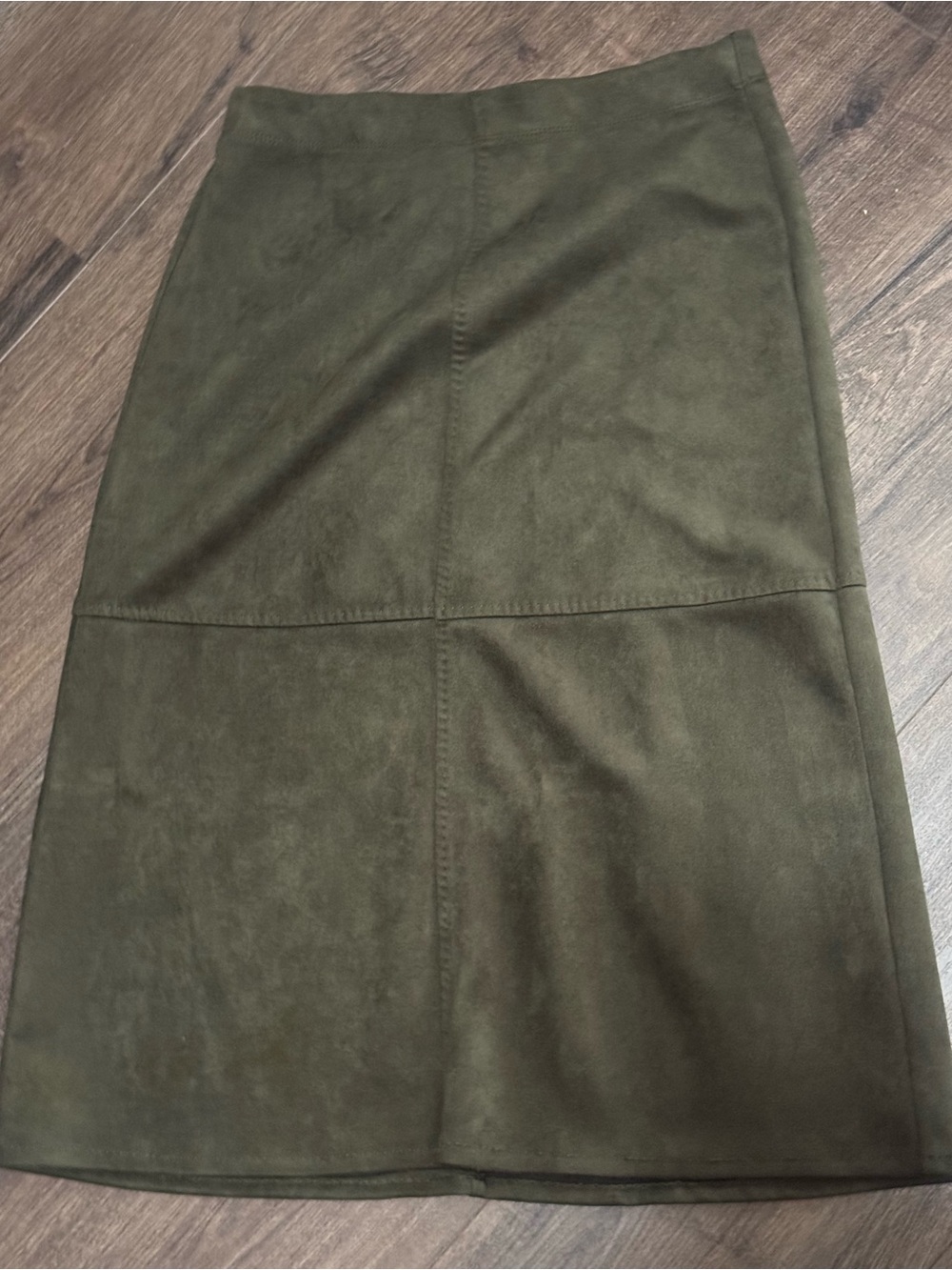 Max Studio Olive Suede-Effect Midi Skirt